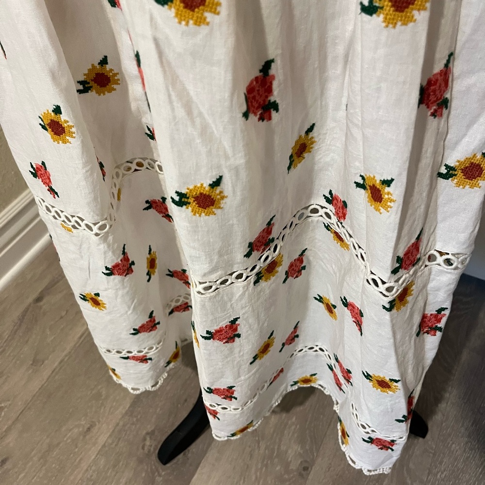 Farm Rio Mixed Cross Stitch Flowers Dress - L - Picture 8 of 10